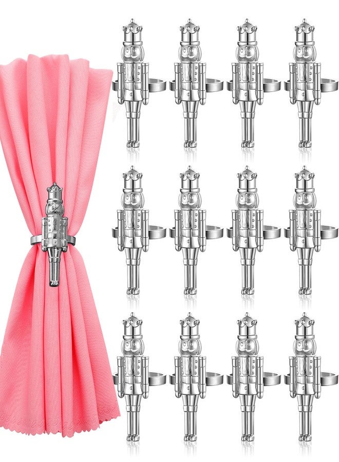 Suttmin Christmas Nutcracker Napkin Rings Set of 12, Silver Soldier Napkin Rings Holiday Metal Napkin Holders for Xmas Table Setting Valentine's Day Dinnerware Wedding Party Vintage Decoration - Image 1