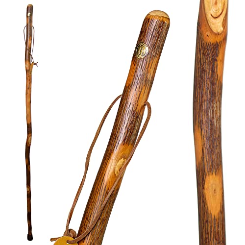Brazos Rustic Wood Walking Stick, Hickory, Traditional Style Handle, for Men & Women, Made in The USA, 58" - Image 1
