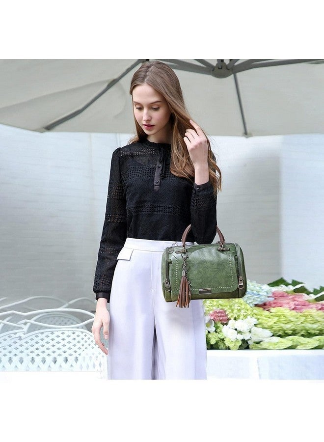 BABIES BLOOM Green Sling Crossbody Top Handle Hand Held Satchel Box Boston Bolso Bag for Women, Shoulder Tassel Handbag,Gift for Women, Retro PU Leather Woman Bag for Ladies - Image 2