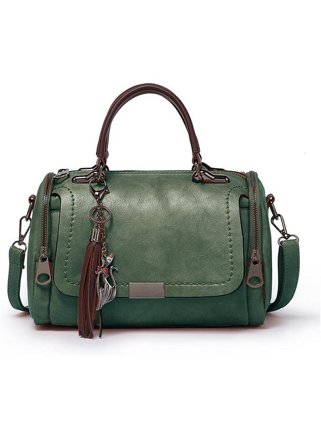 BABIES BLOOM Green Sling Crossbody Top Handle Hand Held Satchel Box Boston Bolso Bag for Women, Shoulder Tassel Handbag,Gift for Women, Retro PU Leather Woman Bag for Ladies - Image 1