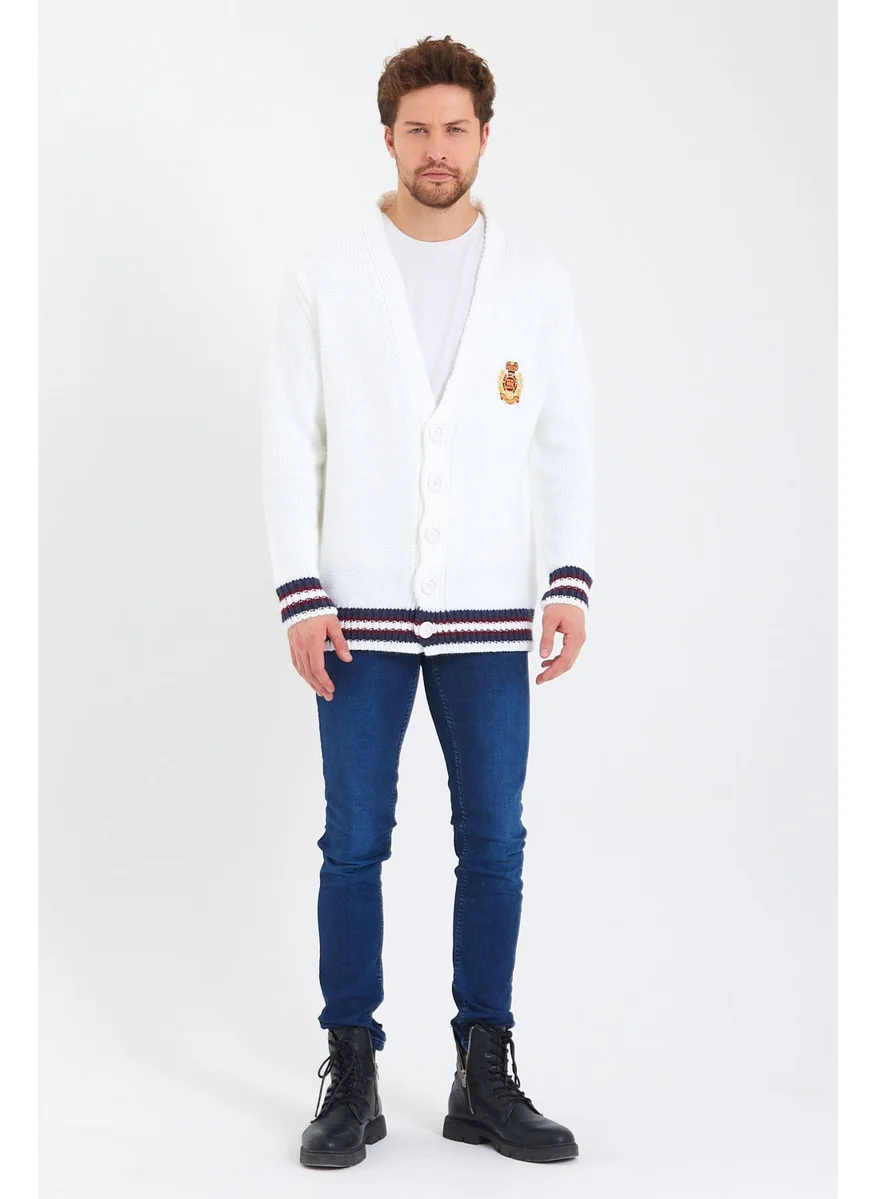 Cool Tarz Cool Style Men's White Embroidered Buttoned Knitwear CARDIGAN-TRZ3451R01S