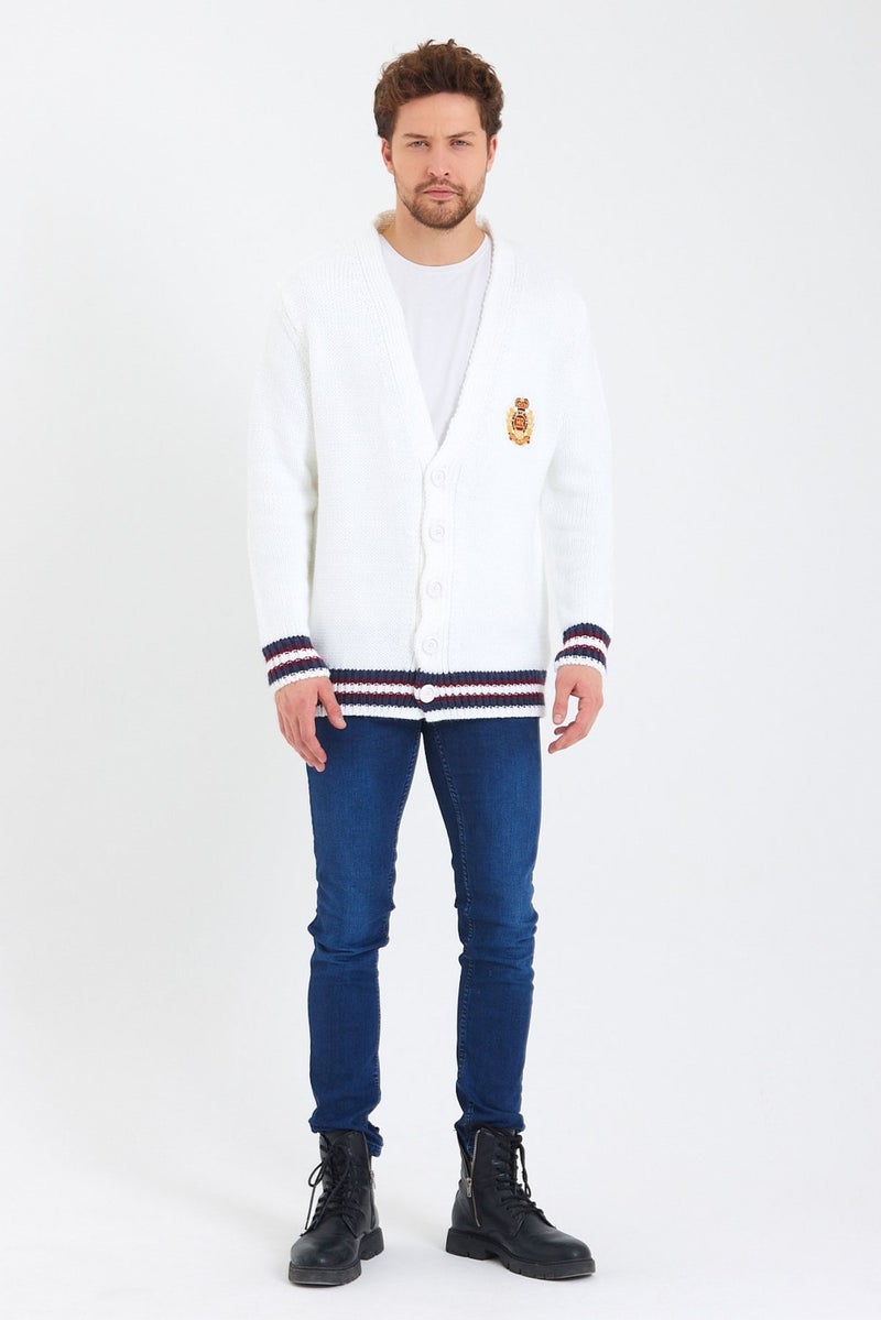 Cool Tarz Cool Style Men's White Embroidered Buttoned Knitwear CARDIGAN-TRZ3451R01S - Image 1