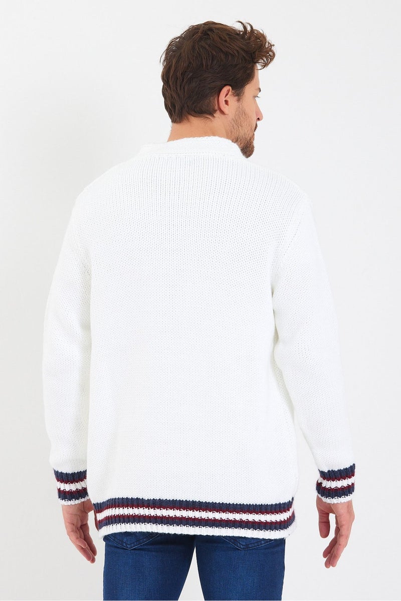 Cool Tarz Cool Style Men's White Embroidered Buttoned Knitwear CARDIGAN-TRZ3451R01S - Image 3