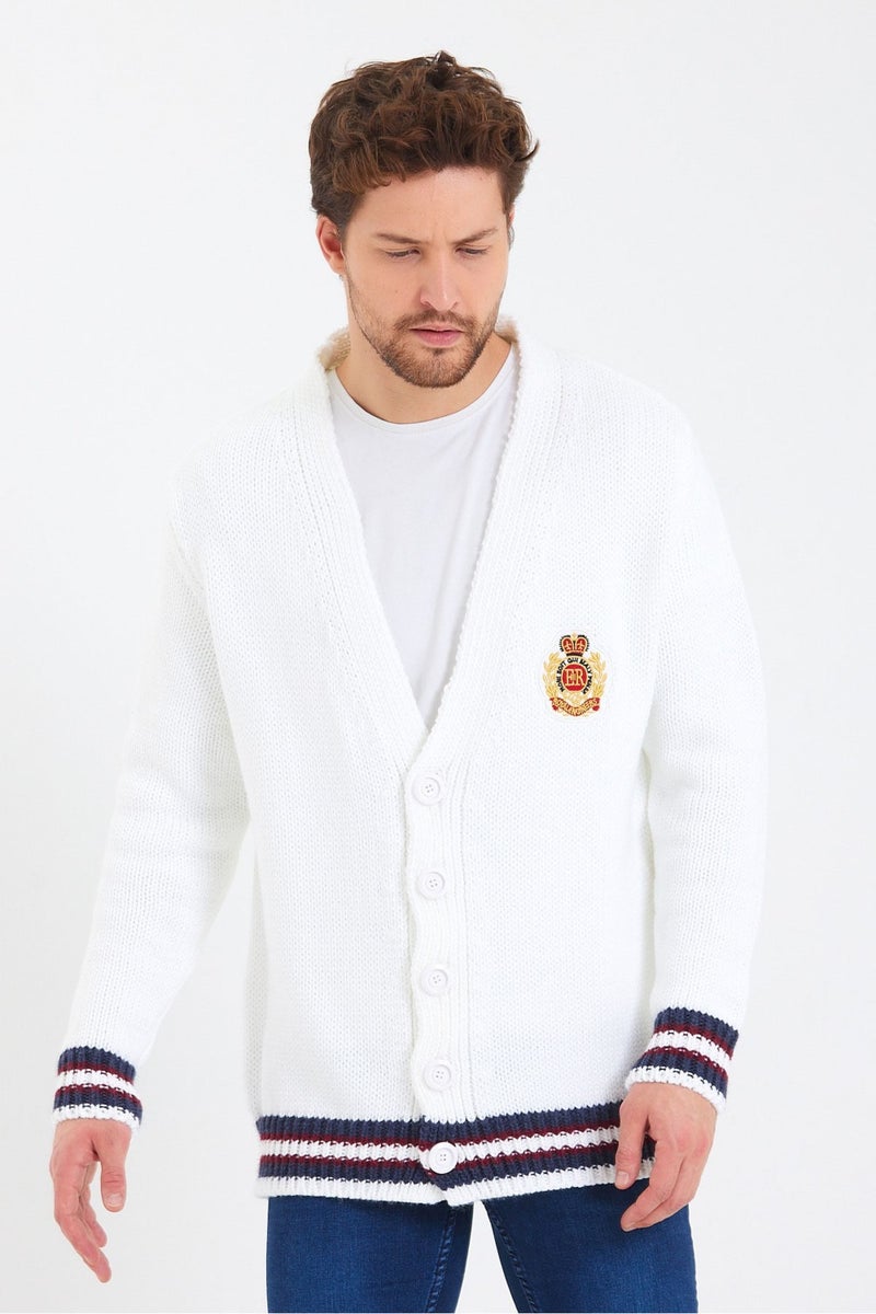 Cool Tarz Cool Style Men's White Embroidered Buttoned Knitwear CARDIGAN-TRZ3451R01S - Image 2