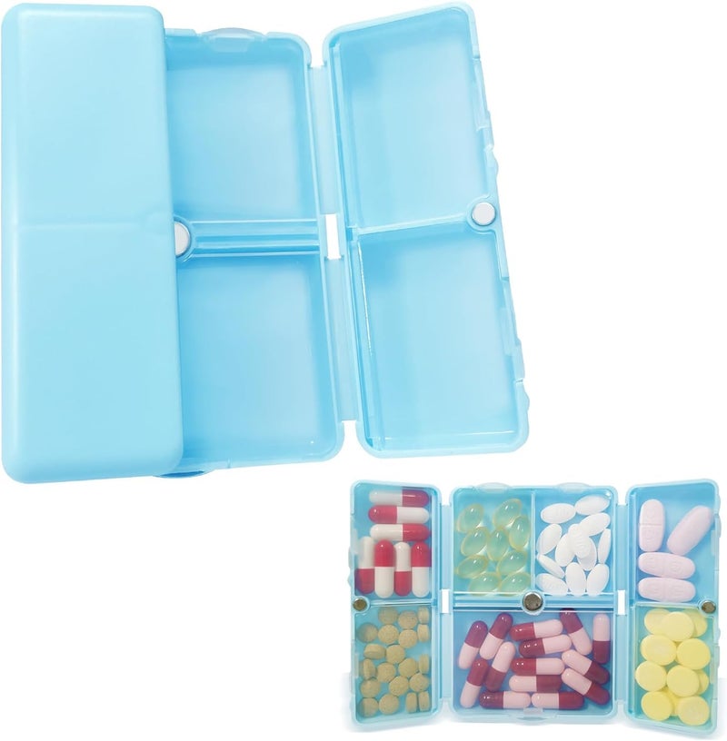 HANNEA® Daily Pill Organizer,7 Compartments Portable Pill Case,Travel Organizer Folding Design Travel Box to Hold Vitamins Medicine Fish Oils Blue - Image 1