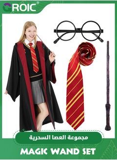 GROIC 4 Pcs Harry Potter Costume Set, Harry Potter Gryffindor Deluxe Robe Costume Role Play for Kids, Magician Costume Set with Wand Tie Glasses, Harry Potter Fans Cosplay Accessory for 125 to 135 cm  - Image 1