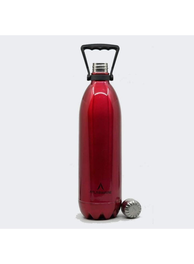 Atlasware Stainless Steel Vacuum Bottle, 2000 Ml - Red - Image 2