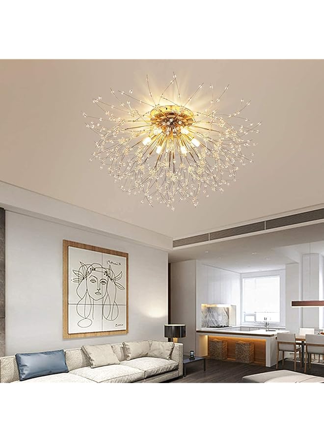 Garwarm Firework Chandeliers 6 Lights Sputnik Ceiling Lamp Modern Semi Flush Mount Crystal Ceiling Lighting 62Cm Led Ceiling Light Fixtures For Living Room Dining Room Gold 4000K Bulbs Are Included  - Image 3