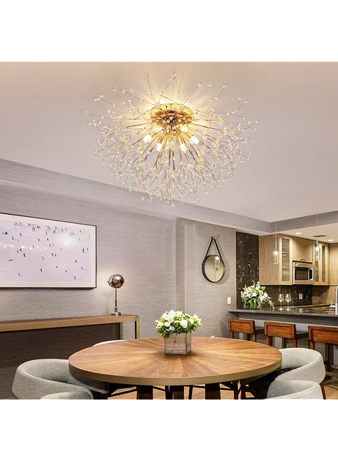 Garwarm Firework Chandeliers 6 Lights Sputnik Ceiling Lamp Modern Semi Flush Mount Crystal Ceiling Lighting 62Cm Led Ceiling Light Fixtures For Living Room Dining Room Gold 4000K Bulbs Are Included  - Image 4
