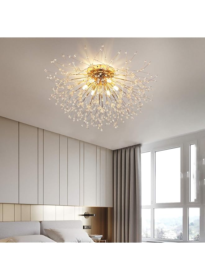 Garwarm Firework Chandeliers 6 Lights Sputnik Ceiling Lamp Modern Semi Flush Mount Crystal Ceiling Lighting 62Cm Led Ceiling Light Fixtures For Living Room Dining Room Gold 4000K Bulbs Are Included  - Image 5
