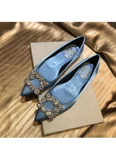Generic 2024 New Rhinestone Satin Flats Yellow Sky Blue White Diamond 