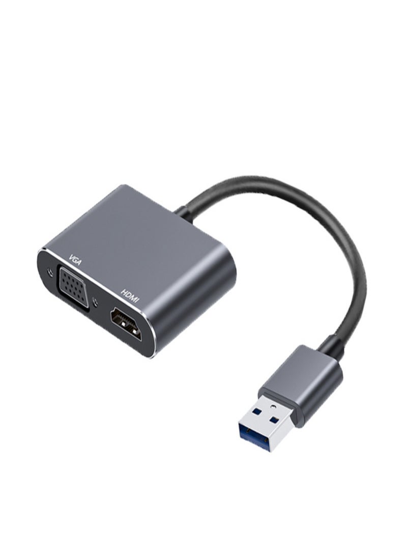 Drive-free USB2.0/3.0 to HDMI support sound usb to hdmi 1080P computer host to TV USB to HDMI+VGA+3.5 drive-free gray  - Image 1