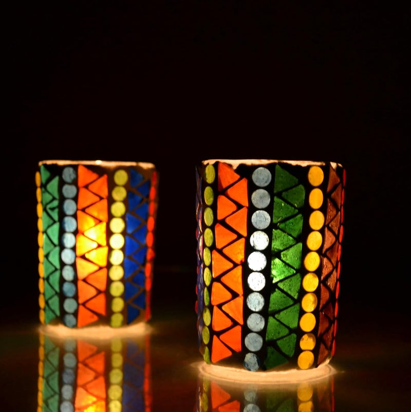 Decent Glass Mosaic Votive Candle Holder for Tealight Romantic Mosaic Cracked Candle Holder Christmas Table Centerpiece Party Decor Pack of 6 Triangle