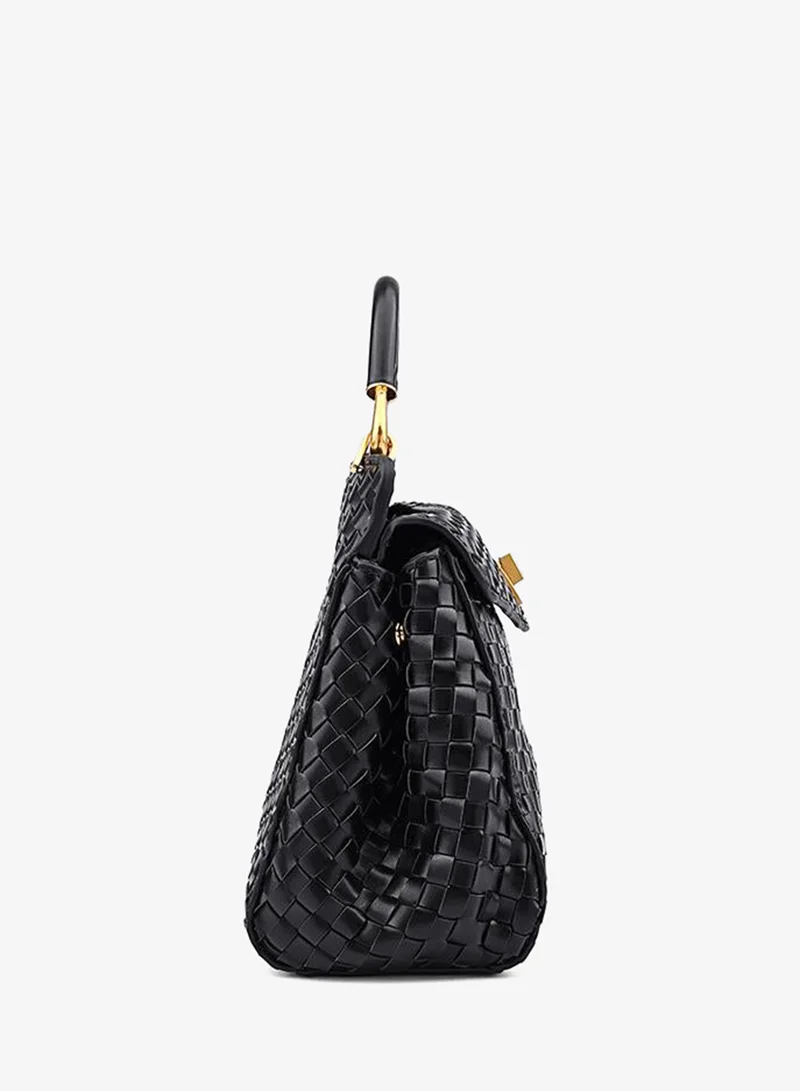 Cuple Black Women’s Woven Top Handle Bag with Turn-Lock Closure for Women | Best Price UAE