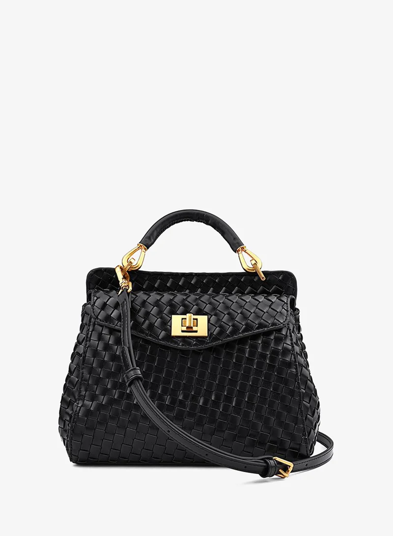 كابلي Women’s Woven Top Handle Bag with Turn-Lock Closure