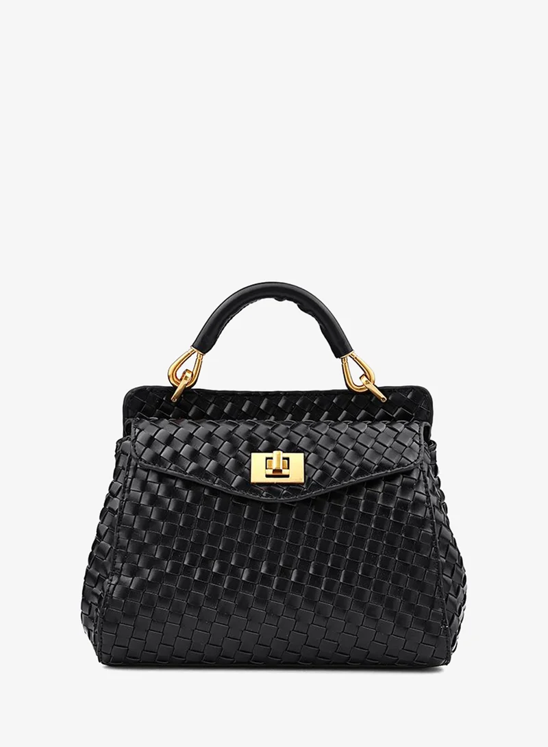 كابلي Women’s Woven Top Handle Bag with Turn-Lock Closure