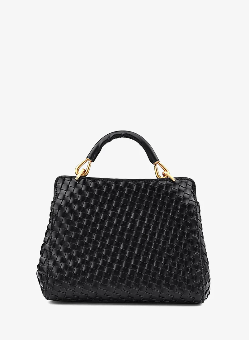 Cuple Black Women’s Woven Top Handle Bag with Turn-Lock Closure for Women | Best Price UAE