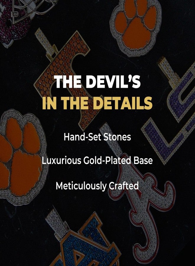 جلد قلادة بشعار فريق رياضي جامعي مرخص رسميًا من الرابطة الوطنية لرياضة الجامعات (NCAA) - قلادة مطلية بالذهب مرصعة بالألماس - ذهب أبيض/تكساس لونغ هورنز - Image 3