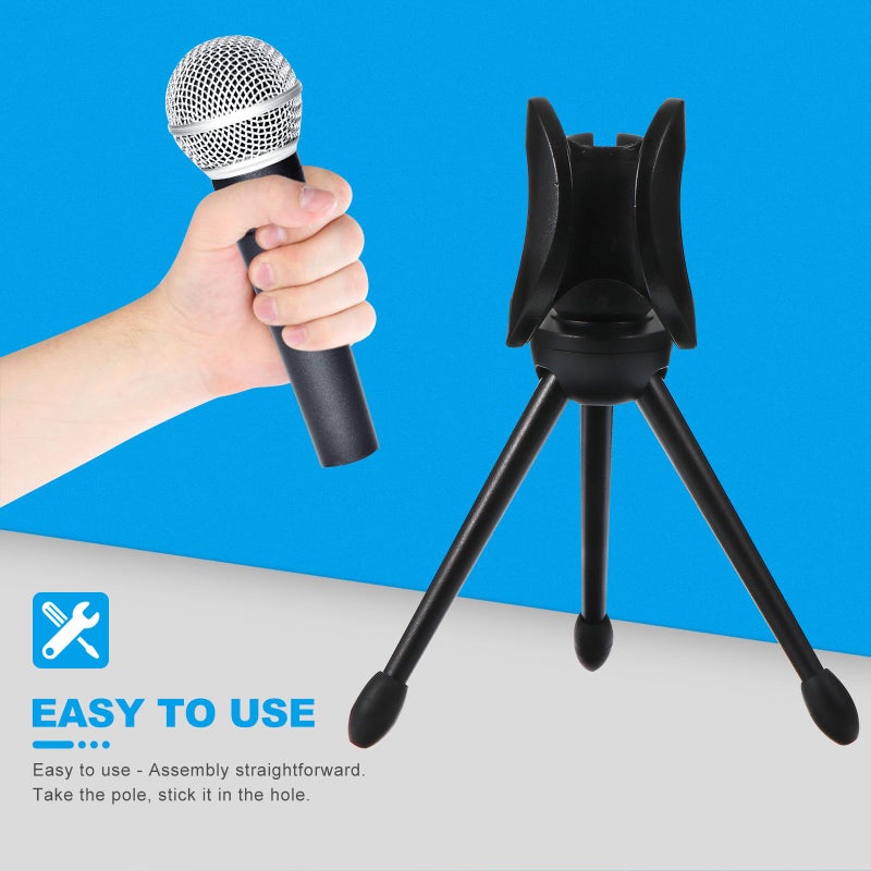 Black Plastic Desktop Microphone Tripod Stand Set Portable Mic Holder For Conference Studio Recording - Image 5