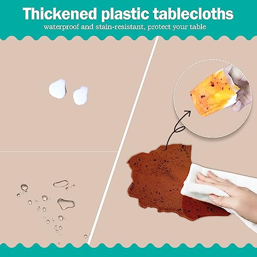 tujol Ivory 6 Pack Plastic Table Cloth 54" x 108", Disposable Tablecloths Rectangle Table Cover, Plastic Tablecloths for Parties - Image 3