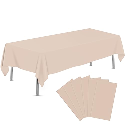 tujol Ivory 6 Pack Plastic Table Cloth 54" x 108", Disposable Tablecloths Rectangle Table Cover, Plastic Tablecloths for Parties - Image 1