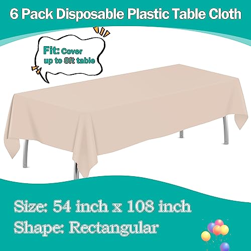 tujol Ivory 6 Pack Plastic Table Cloth 54" x 108", Disposable Tablecloths Rectangle Table Cover, Plastic Tablecloths for Parties - Image 2