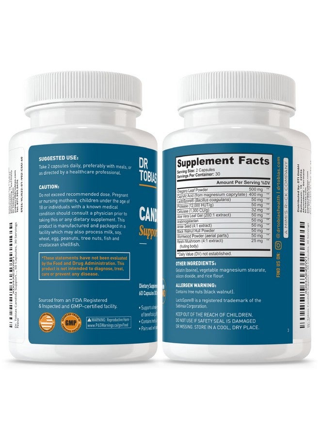 Dr. Tobias Dr. Tobias Candida Support, Gut Flora Balance Complex with Oregano, Caprylic Acid, Enzymes & Probiotics, Support Intestinal Detox Cleanse & Gut Health for Women & Men, 60 Capsules, 30 Servings  - Image 5