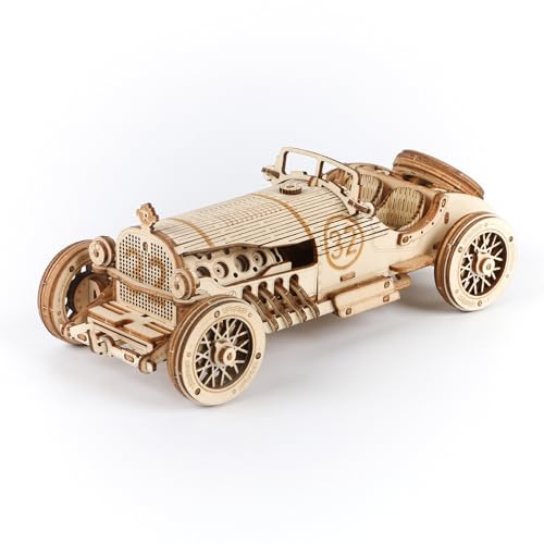 ROKR Model Car Kits Wooden 3D Puzzles Model Kits for Adults Educational Brain Teaser Assembly Model Desk DecorDIY HobbiesGifts Grand Prix Car - Image 1