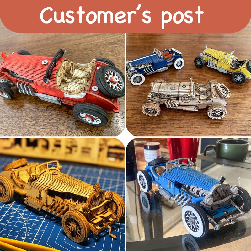 ROKR Model Car Kits Wooden 3D Puzzles Model Kits for Adults Educational Brain Teaser Assembly Model Desk DecorDIY HobbiesGifts Grand Prix Car - Image 3
