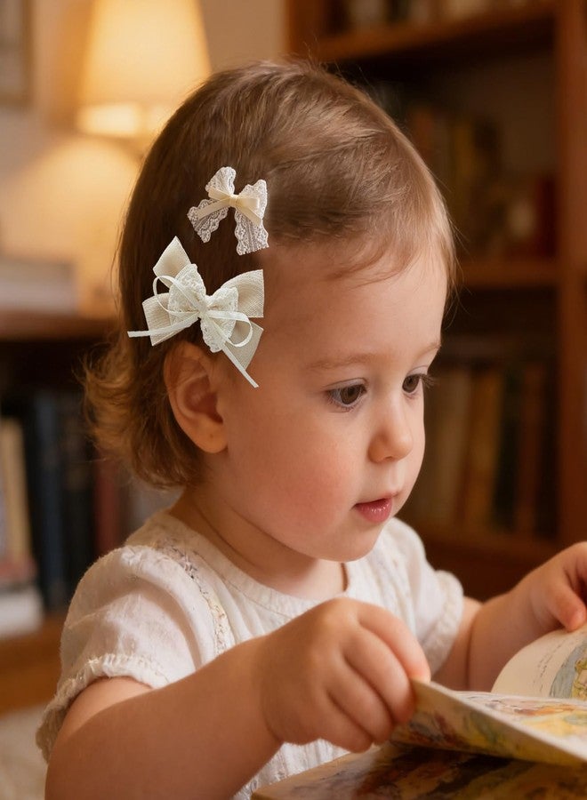 ICKEYOU White Mesh Flower Girl Hairpin Pearl Bow Embroidery Baby Clip Lace Handmade Hair Accessories Birthday Gift Party Performance Holiday Travel for Kids Girls Head Barrette（Bow, Medium) - Image 1