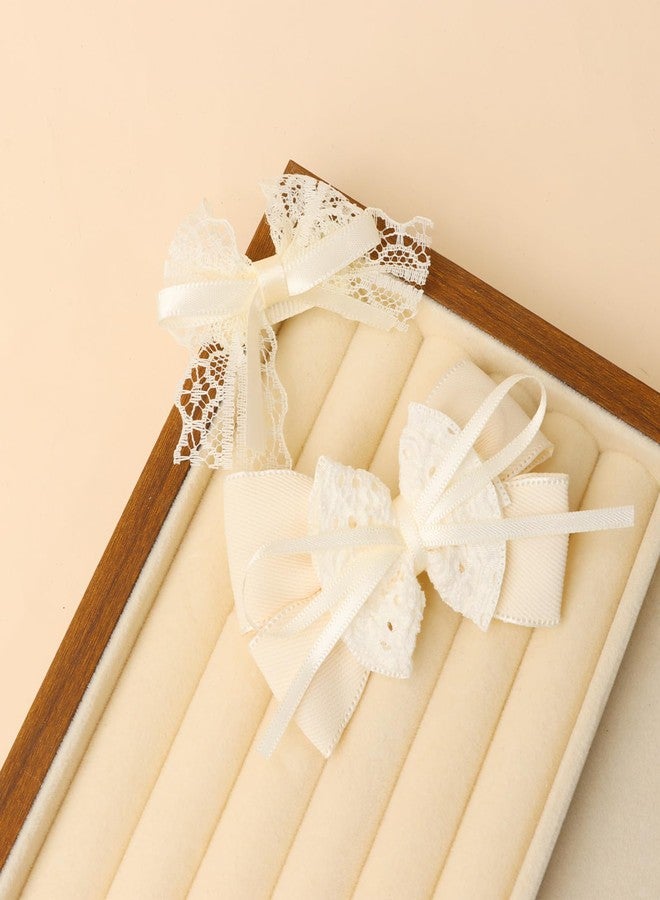 ICKEYOU White Mesh Flower Girl Hairpin Pearl Bow Embroidery Baby Clip Lace Handmade Hair Accessories Birthday Gift Party Performance Holiday Travel for Kids Girls Head Barrette（Bow, Medium) - Image 5