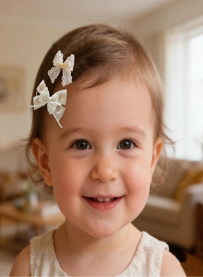 ICKEYOU White Mesh Flower Girl Hairpin Pearl Bow Embroidery Baby Clip Lace Handmade Hair Accessories Birthday Gift Party Performance Holiday Travel for Kids Girls Head Barrette（Bow, Medium) - Image 2