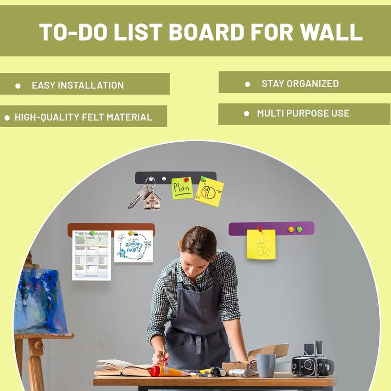 RANUR Self Adhesive Felt Bulletin Bar Strip, Reminder Board with 35pcs Drawing Pins, Lightweight to Do List Board for Wall Soft Board for Study Room, Photos, Schedules, Size 33 X 5 X 1.3 cms (Color) - Image 5