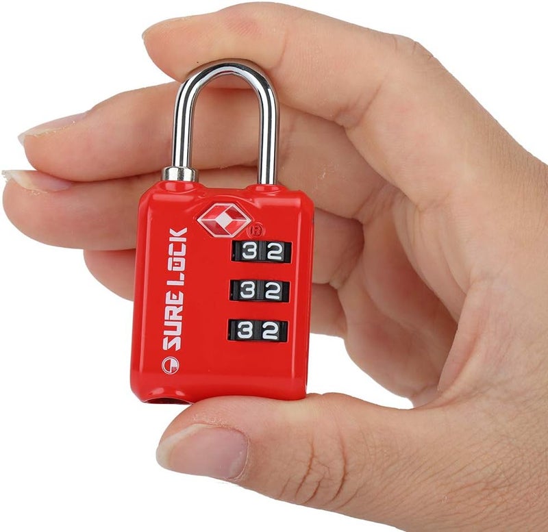 SURE LOCK TSA Approved 3 Digit Luggage Locks with Zinc Alloy Body and Hardened Steel Shackle to Lock Travel Suitcase (RED 2 Pack) - Image 5