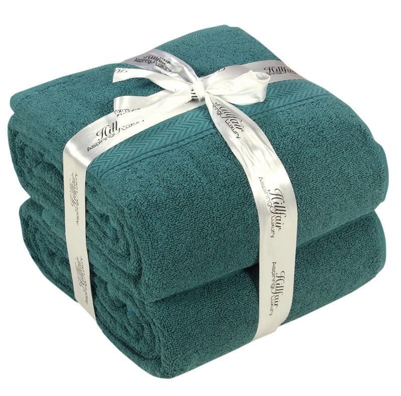 HILLFAIR 600 GSM- 40 x 80 Inches- 100% Cotton 2 Pc XXL Oversized Bath Towel Set- Soft Highly Absorbent Jumbo Bath Sheets Towels Sets- Quick Dry Oversized Bath Towel Sets for Hotel Spa Pool- Teal - Image 1