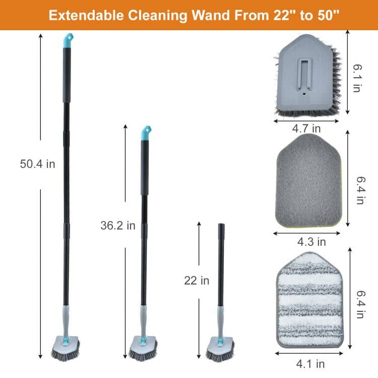 MOSEN Long Handled Scrub Brush for Shower,3-in-1 Cleaning Brushes with 3 Different Function Cleaning Heads Brush for Shower Cleaning Bathroom Kitchen Walls Tub Tile (Grey) - Image 4