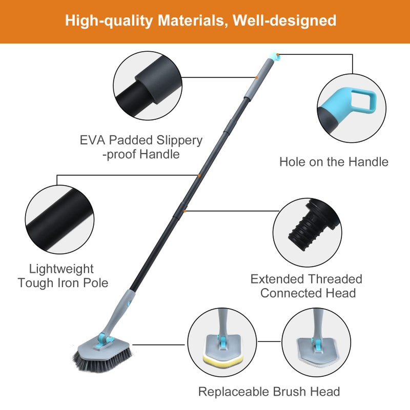 MOSEN Long Handled Scrub Brush for Shower,3-in-1 Cleaning Brushes with 3 Different Function Cleaning Heads Brush for Shower Cleaning Bathroom Kitchen Walls Tub Tile (Grey) - Image 3