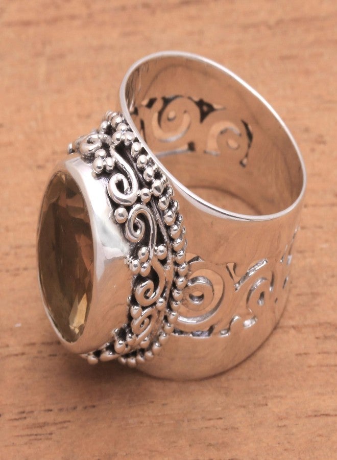 NOVICA Artisan Crafted Sterling Silver Single Stone Cocktail Ring | Citrine Gemstone | Elaborating Bubble Designs Around | Combination Finish | Vine Motifs | Lead & Nickel Free | Indonesia 'Glorious - Image 3