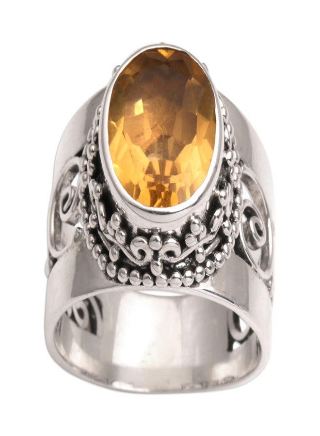 NOVICA Artisan Crafted Sterling Silver Single Stone Cocktail Ring | Citrine Gemstone | Elaborating Bubble Designs Around | Combination Finish | Vine Motifs | Lead & Nickel Free | Indonesia 'Glorious - Image 1