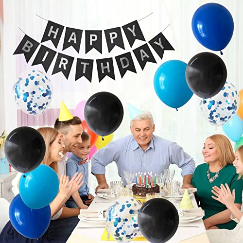 ANSOMO Blue and Black Happy Birthday Party Decorations for Boys Men Banner Balloons Navy Royal Light Blue Pom Poms Foil Curtain Décor Supplies 13th 16th 18th 20th 30th 40th 50th 60th 70th 80th - Image 5