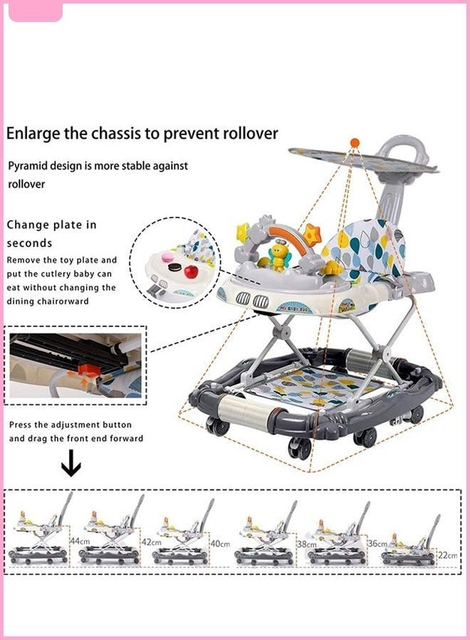 DOOKOO Baby 4 IN 1 Baby Walker Baby Walkers for Boys and Girls with Removable Footrest Feeding Tray Rocking Function u0026 Music Tray Foldable Activity Walker for Baby 6-18 Months Help Baby Walk  - Image 4