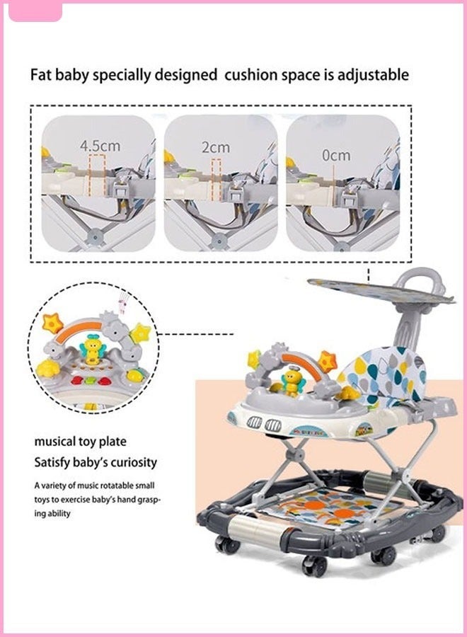 DOOKOO Baby 4 IN 1 Baby Walker Baby Walkers for Boys and Girls with Removable Footrest Feeding Tray Rocking Function u0026 Music Tray Foldable Activity Walker for Baby 6-18 Months Help Baby Walk  - Image 5