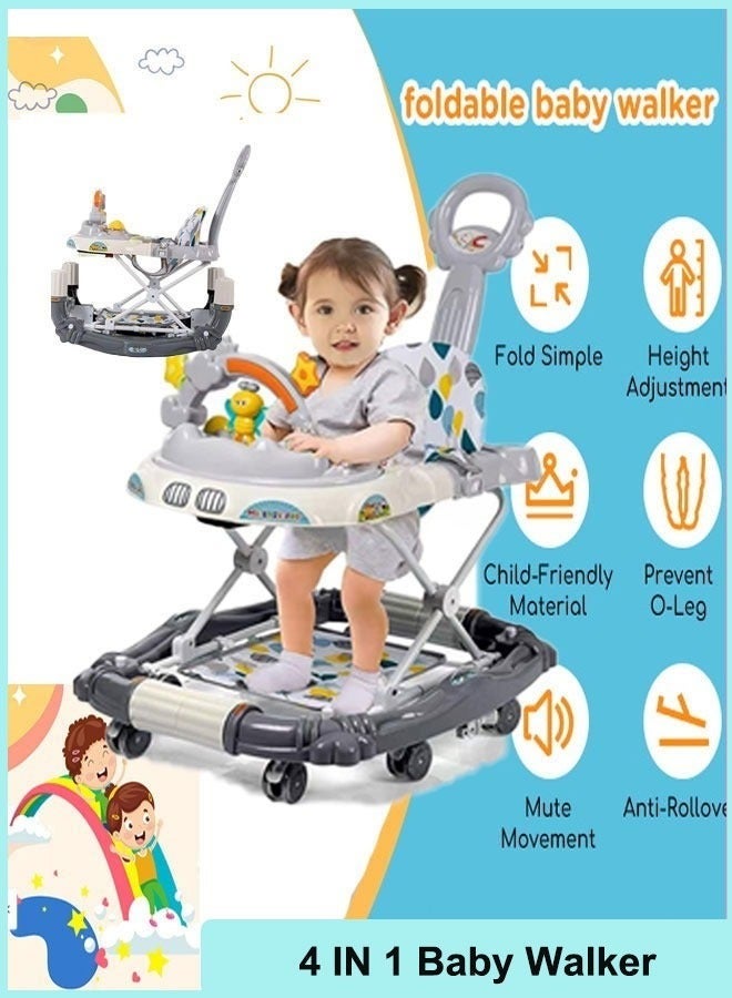 DOOKOO Baby 4 IN 1 Baby Walker Baby Walkers for Boys and Girls with Removable Footrest Feeding Tray Rocking Function u0026 Music Tray Foldable Activity Walker for Baby 6-18 Months Help Baby Walk  - Image 2