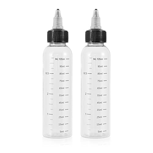 driew Applicator Bottles for Hair 4oz Hair Squeeze Bottle TwistOn Top Tip Cap with Ratio Graduated Scale Color Applicator Bottle Hair Dye Bottle Pack of 2