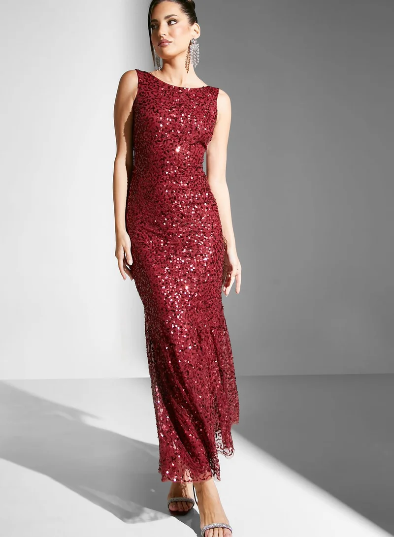 Amelia Rose Ruffle Hem Sequin Dress