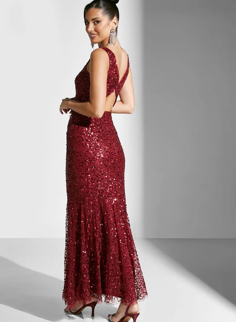 Amelia Rose Ruffle Hem Sequin Dress