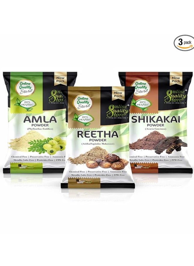 Online Quality Store Online Quality Store Amla, Reetha, Shikakai Powder Combo powder Pack for Hair r (Pack of 3, Total 380g Pack)  - Image 1
