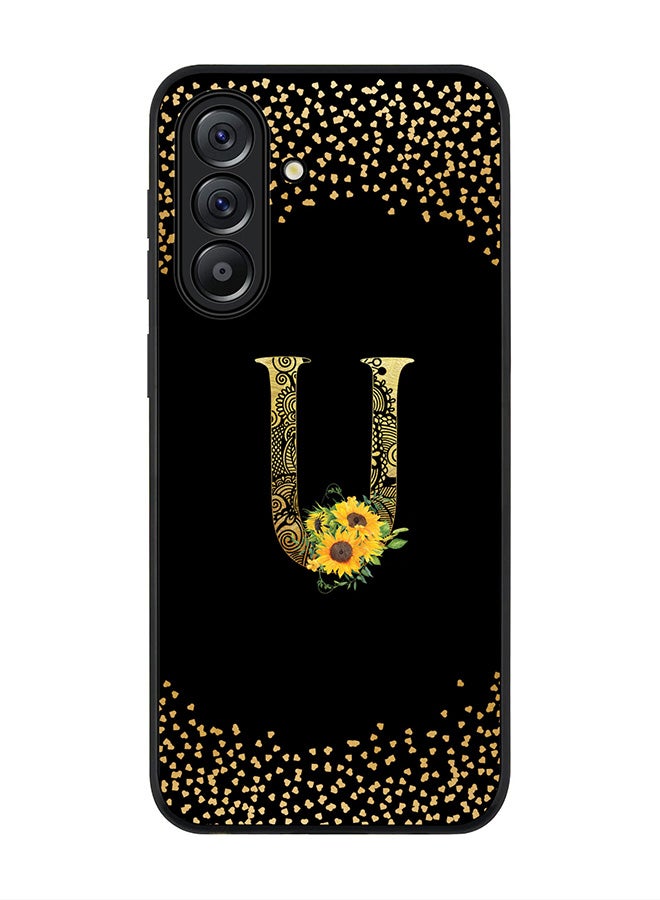 Stylizedd For Samsung Galaxy A56 5G Case,Slim fit Camera Protection, Shockproof Thin Phone cover  - Custom Floral Monogram - U ( Black ) - Image 1