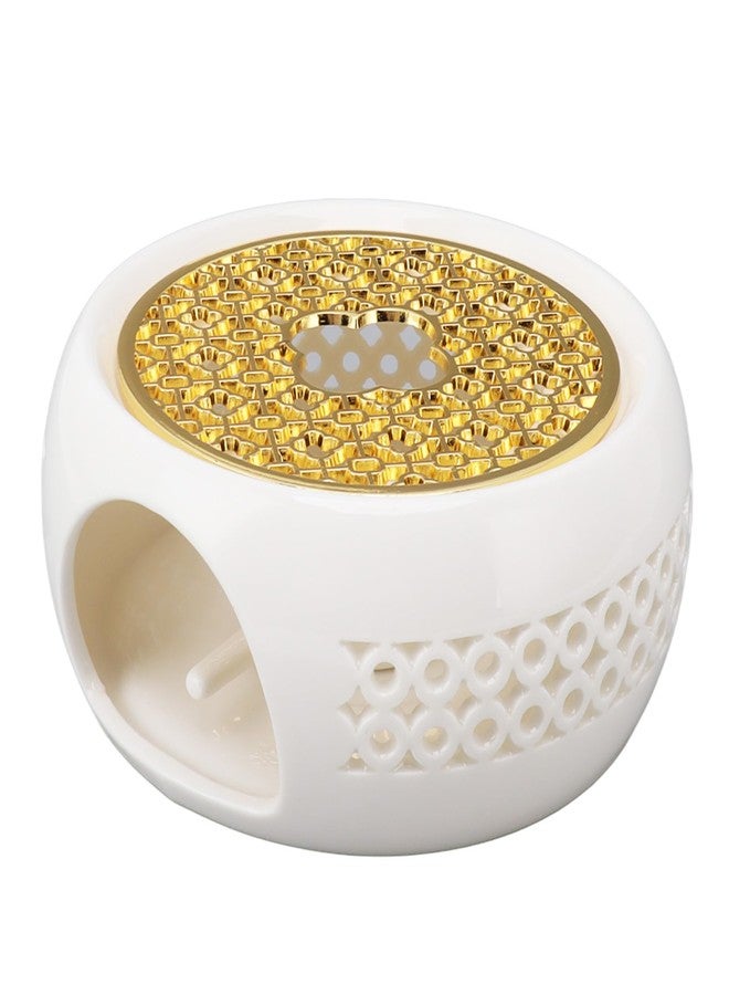 Gavigain Teapot Warmer Ceramic, Porcelain Teapot Heater, Hollow Frame Round Teapot Warmer Base with Alloy Cushion and Candle Holder - Image 5