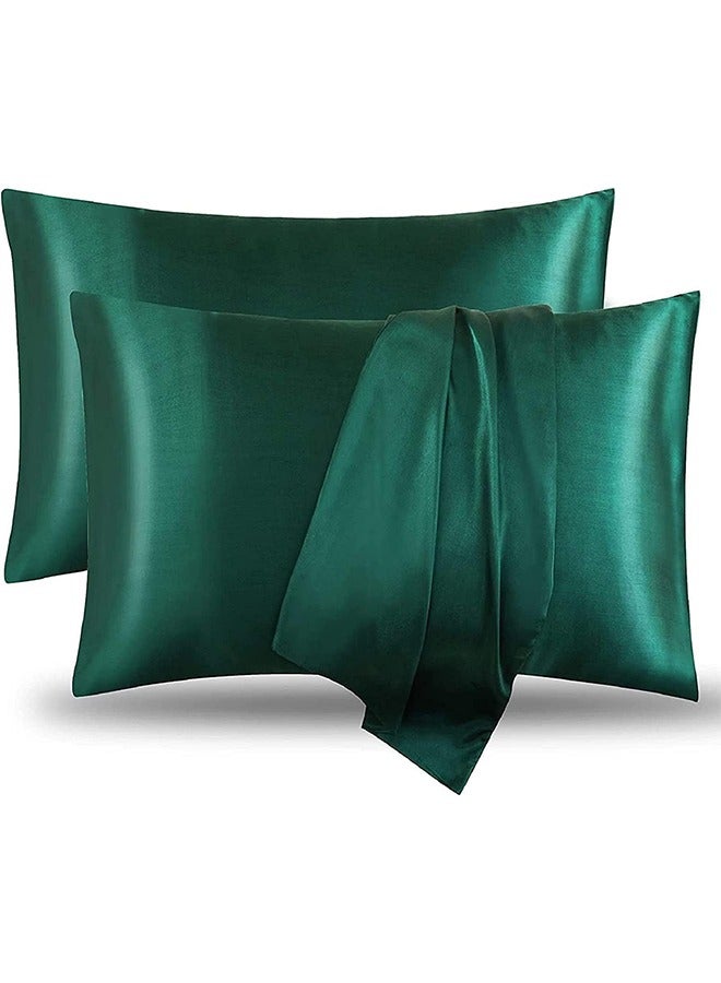 Tersely Satin Pillowcase, 2 Pack 20"x 30" Silk Satin Pillowcases for Hair and Skin Queen Size Pillow Case with Envelope Closure (50x75cm, Dark Green) - Image 1